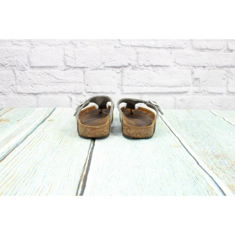 Birkenstock  Silver Leather Slip On T-Strap Thong Flip Flop Size 5 - Picture 7 of 9
